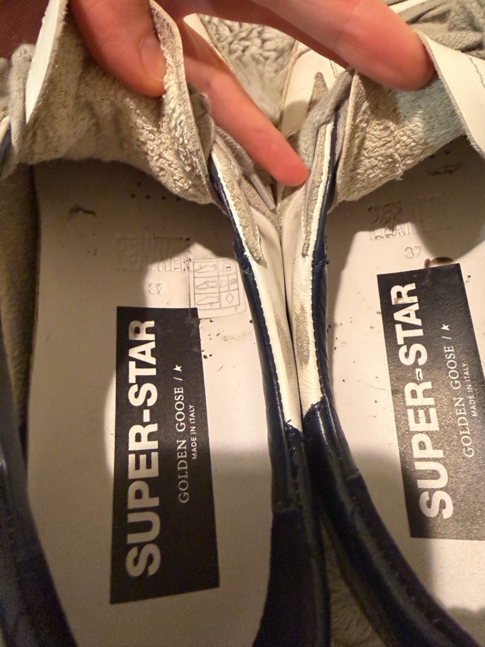 Golden Goose Super-Star White Sneakers with Navy Heel - Picture 5 of 5